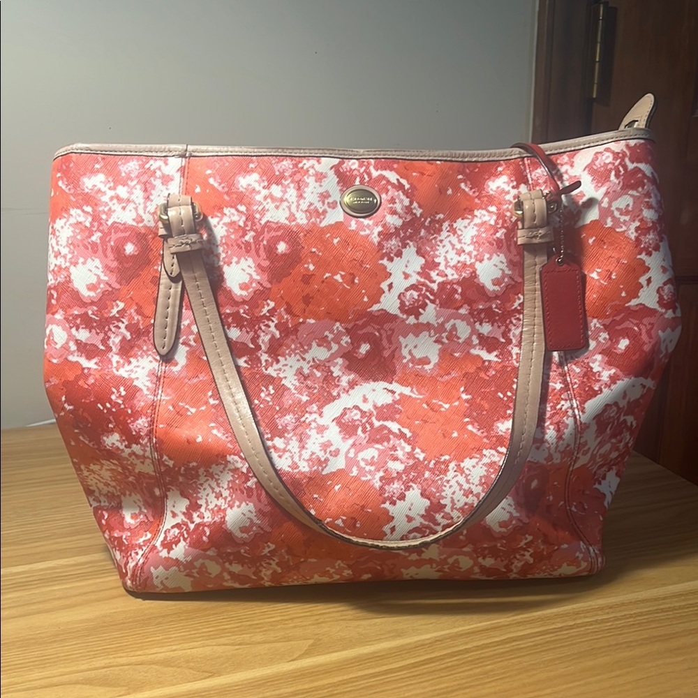 Coach Floral Zip Red and Pink Floral Tote